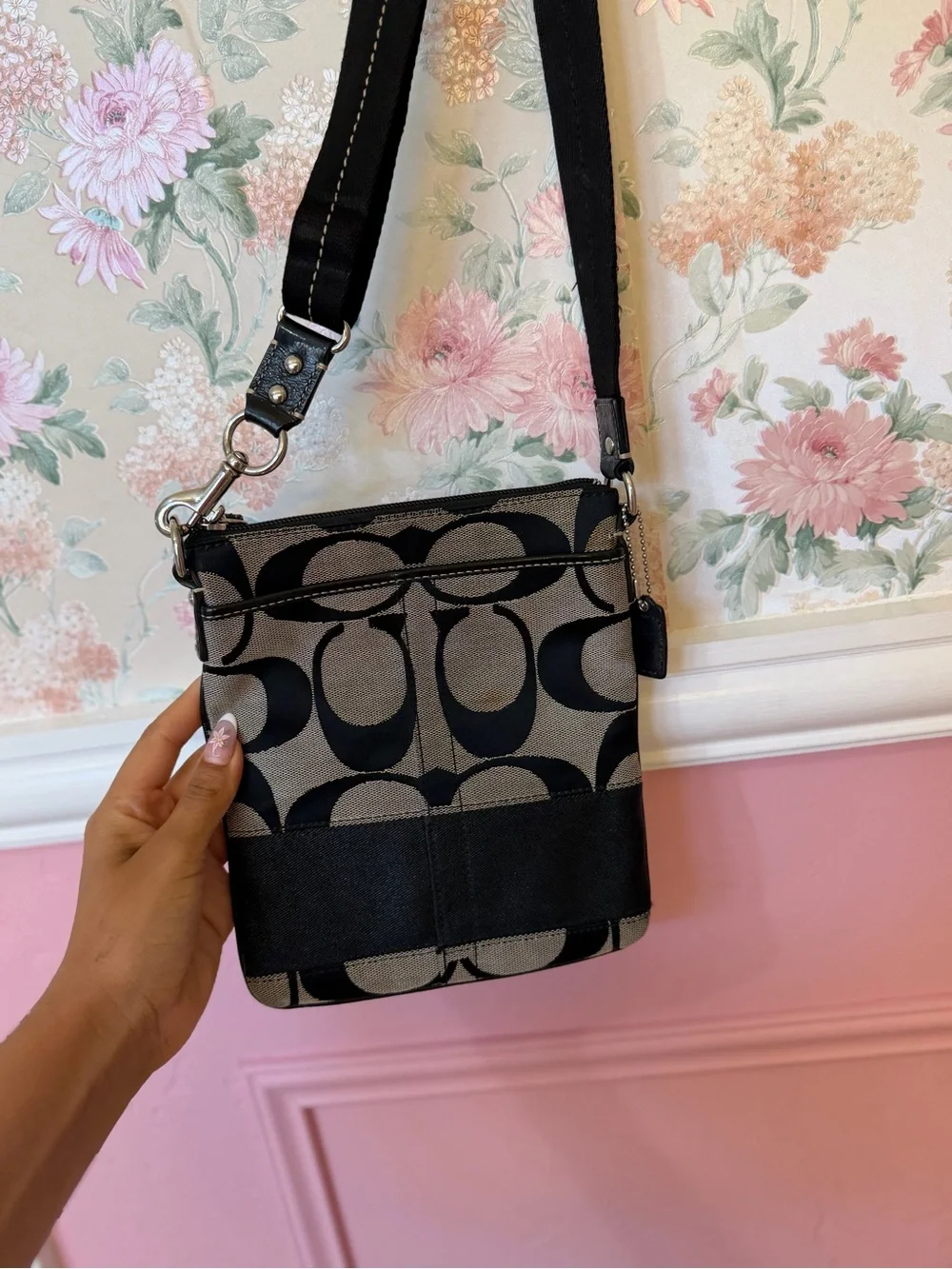 Y2kCoach Black & Khaki Signature Crossbody Bag